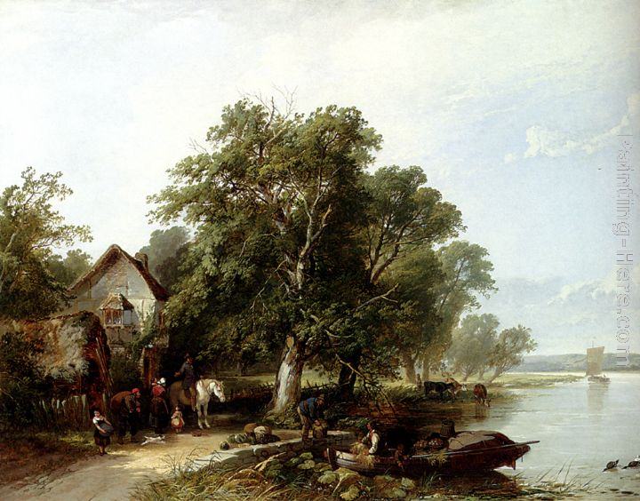 Henry John Boddington River Landscape With Figures Loading A Boat